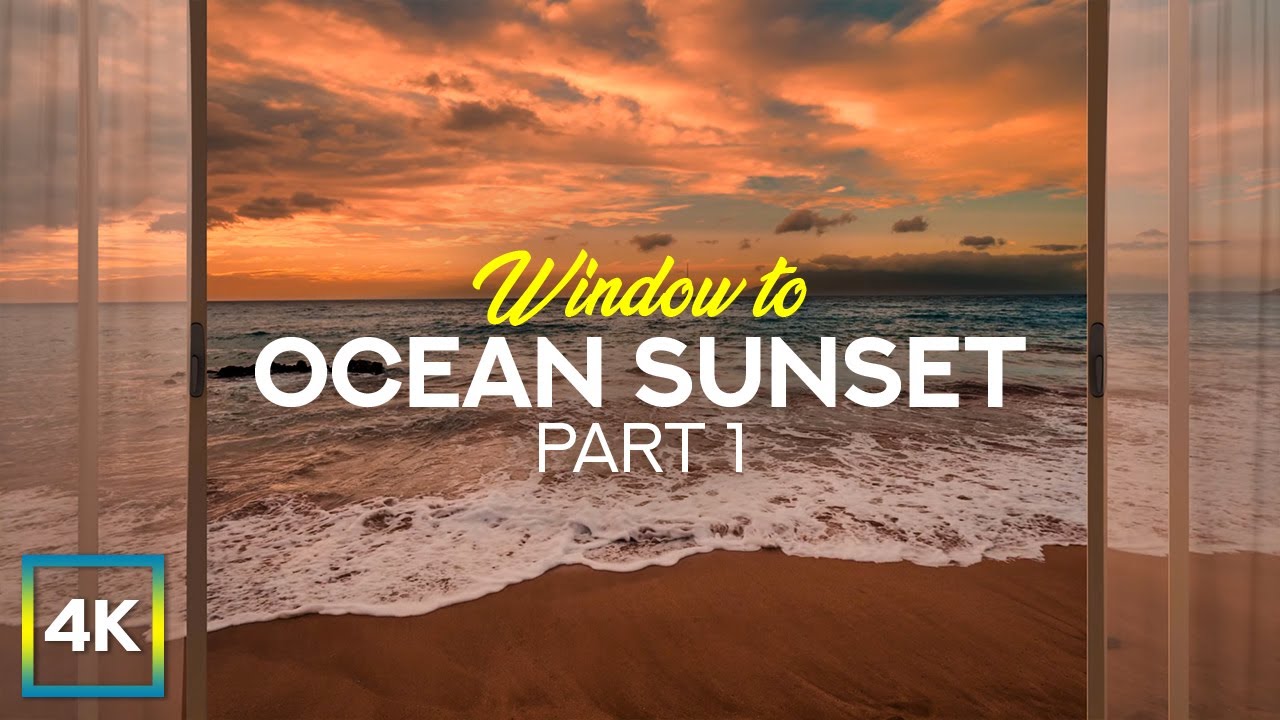 Breathtaking Window View from a Beach House - 4K Ocean Sunset + Calming Waves Sound - Part 1