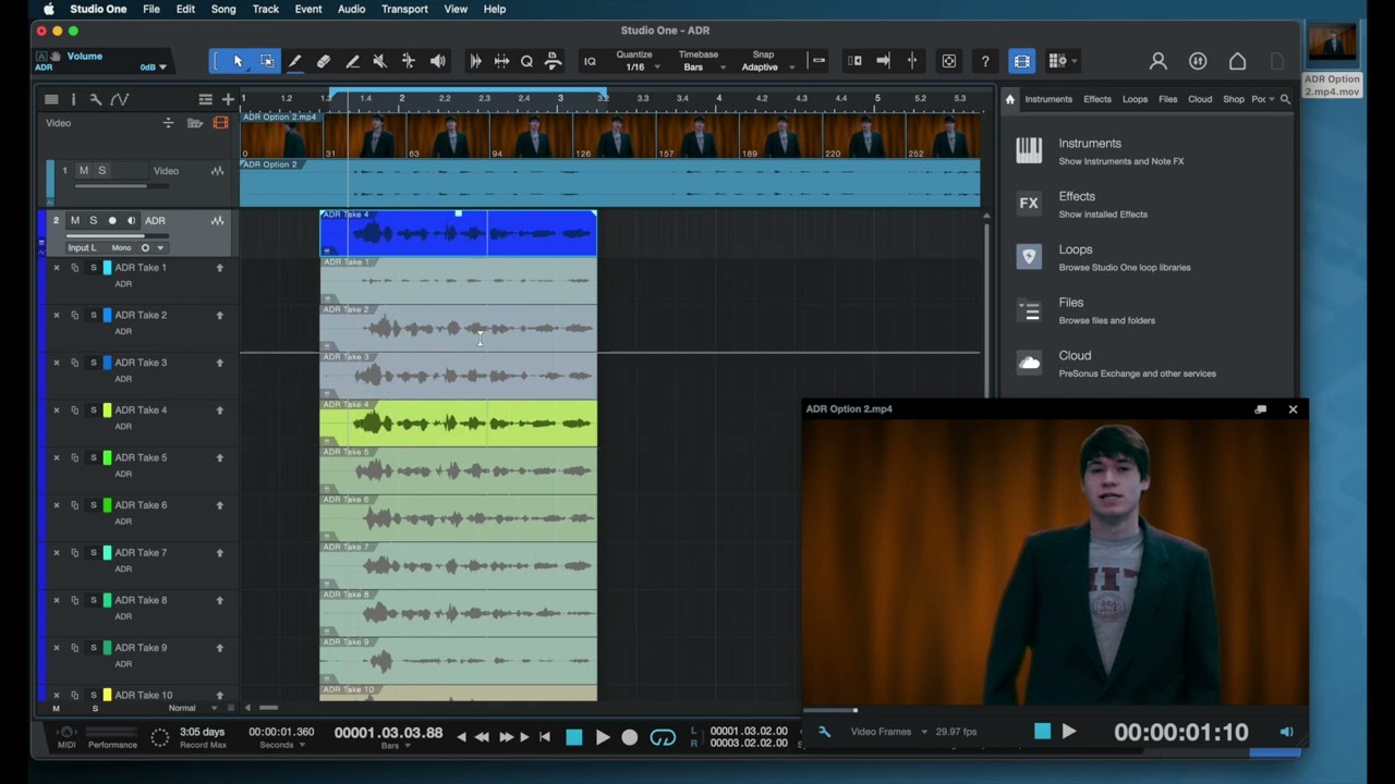 ADR Loop Recording in Studio One - Sound Design Pathway - ADR Lab