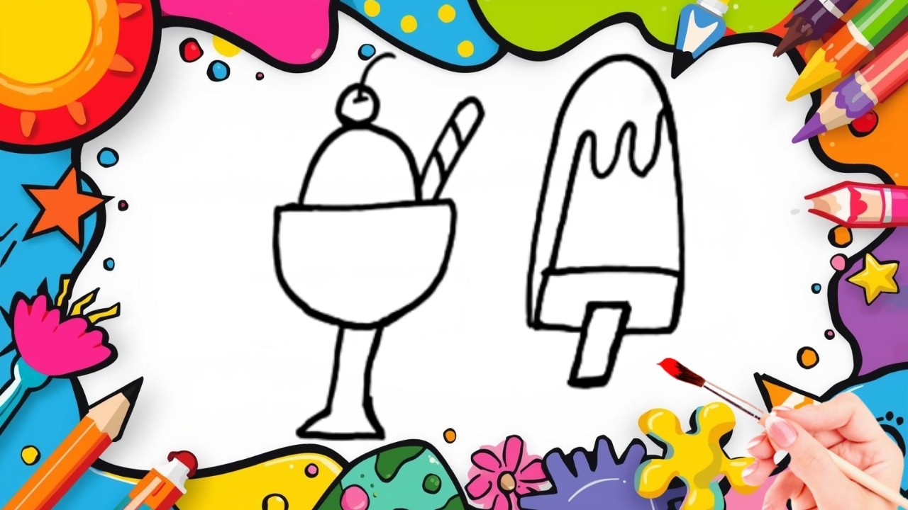 How To Draw cute Ice Cream Drawing, Painting & Coloring For Kids and Toddlers_🌈🎨 🐋