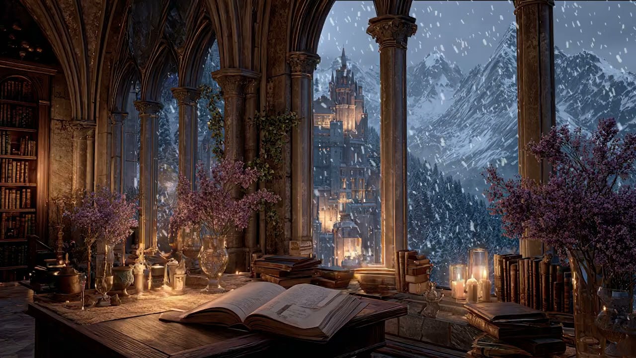 Warm Winter Night Watching Snow Drift Through the Night | Relaxing Cozy Sounds for Better Sleep