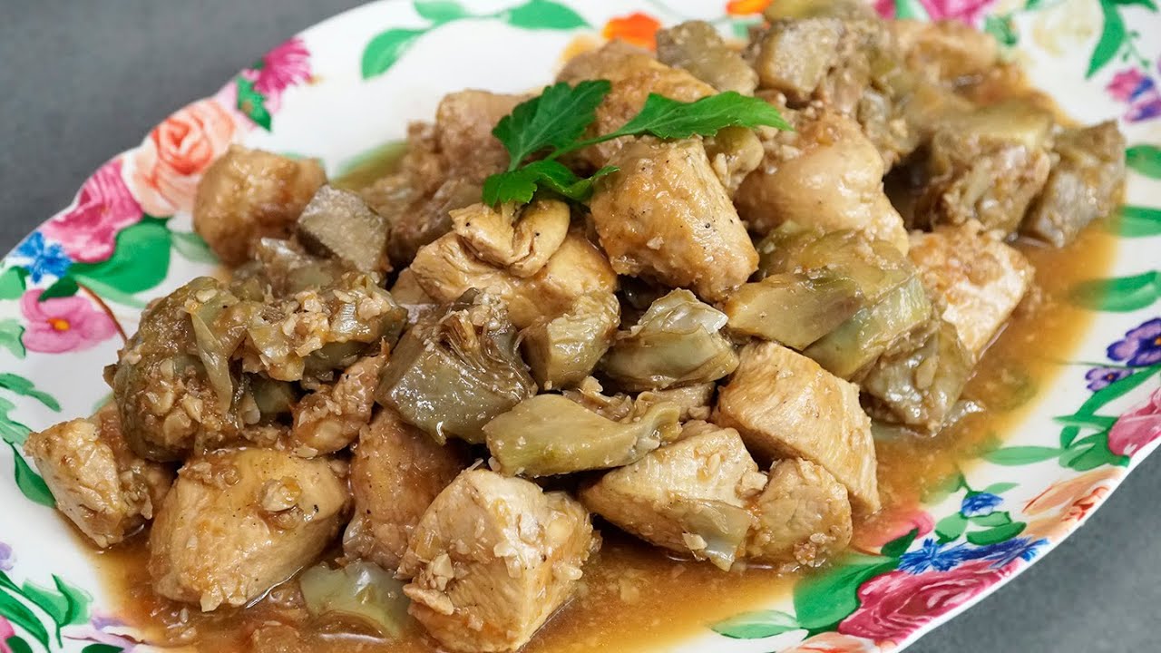 Pollo guisado con alcachofas