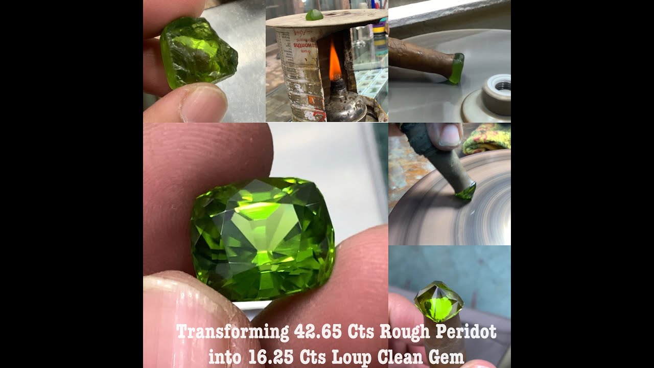 Transforming 42.65 Cts Rough Peridot into 16.25 Cts Loup Clean Gem by Mr. Sajid Ali at Peshawar