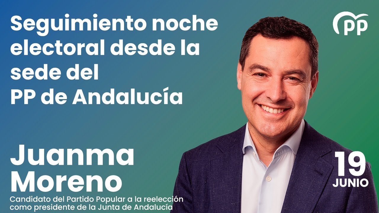 Seguimiento de la noche electoral desde la sede del PP de Andalucía, con Juanma Moreno