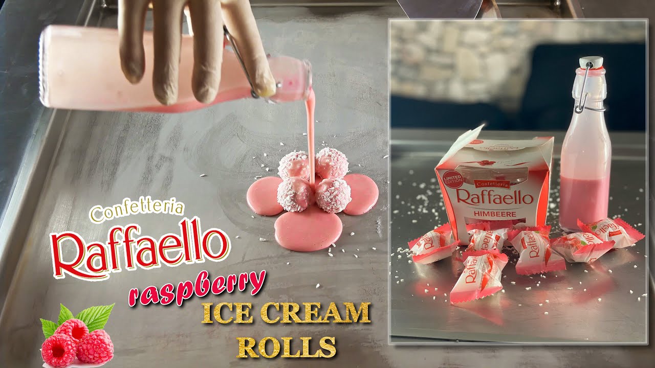 ASMR | Raffaello Raspberry Ice Cream Rolls | How to make it? | 4K Ferrero