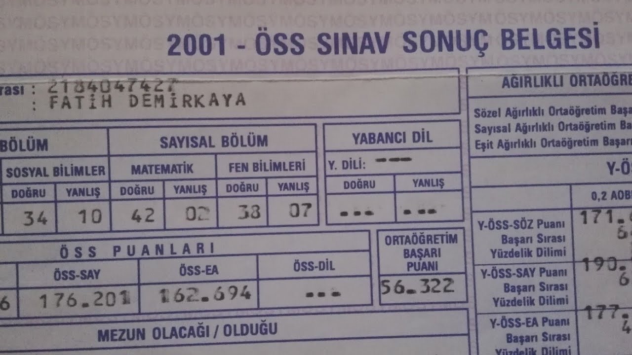 2001 ÖSS 😀 - YKS Sonucum.. 😀.. Biz de öğrenci olduk.. 😀