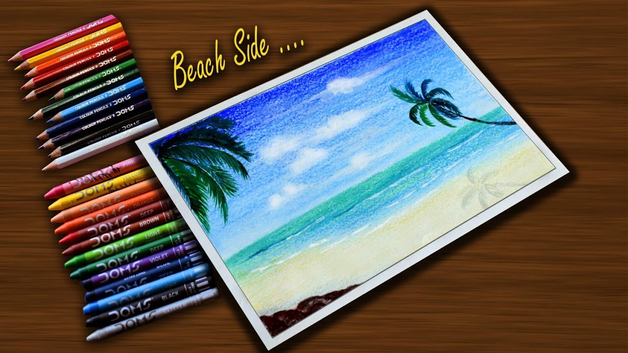 Dream Scenery / Beach side Painting / with Wax Crayons / Demo / Step by Step / Satisfying #81