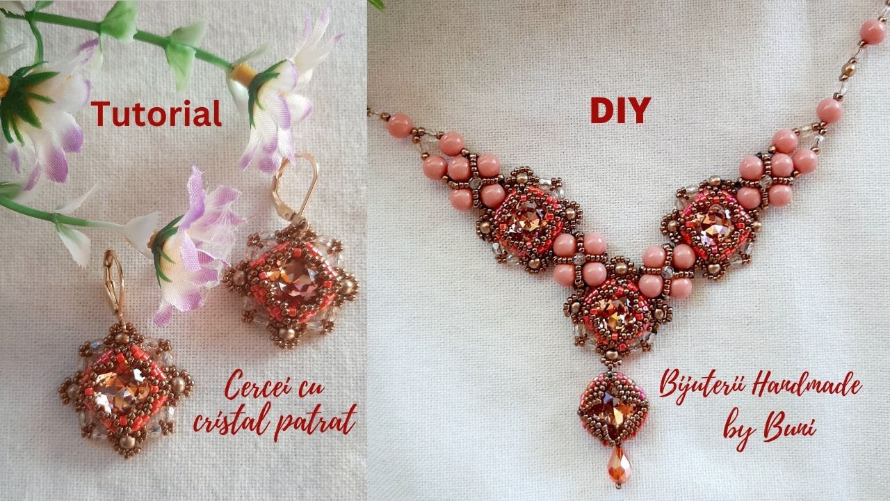 Tutorial Cercei cu Cristale patrate / beaded cushion cut 12 mm crystal tutorial-english version