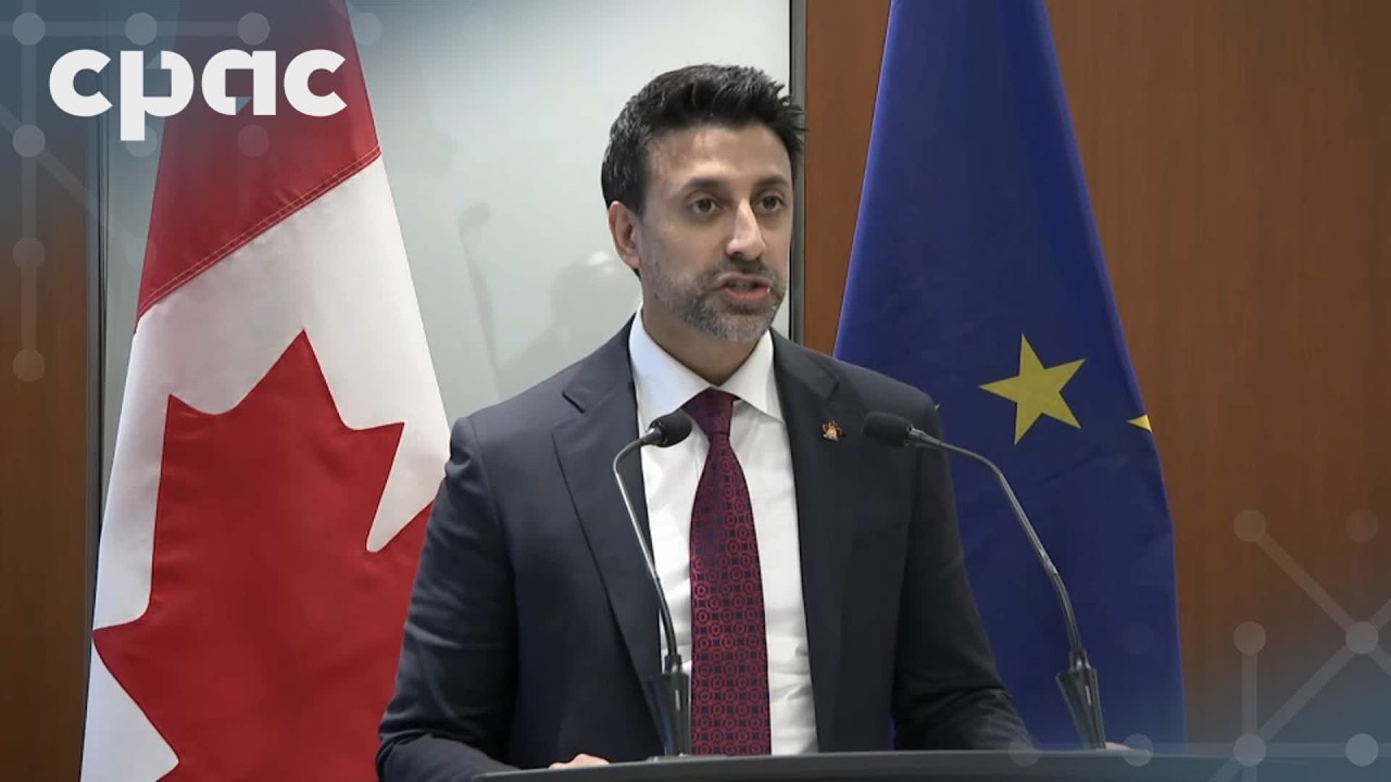 Trade Minister Maninder Sidhu and E.U. counterpart Maroš Šefčovič hold a news conference in Toronto