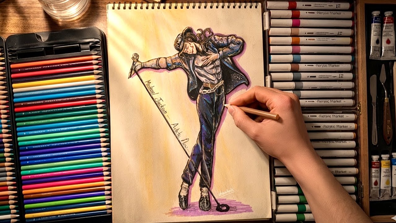 Michael Jackson Drawing Process | Pencil & Colour Artwork 🎨 ✨| Artistic Hub