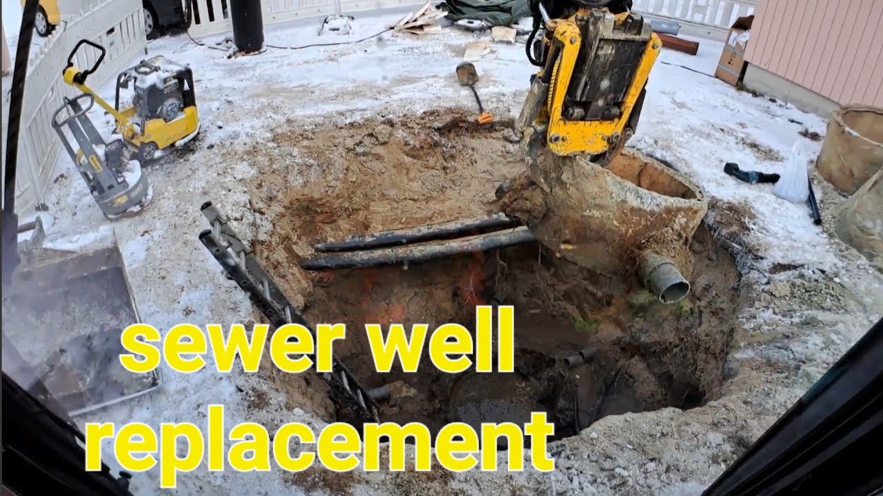 sewer well replacement. viemärikaivon vaihto. Kopelco sk 75SR.