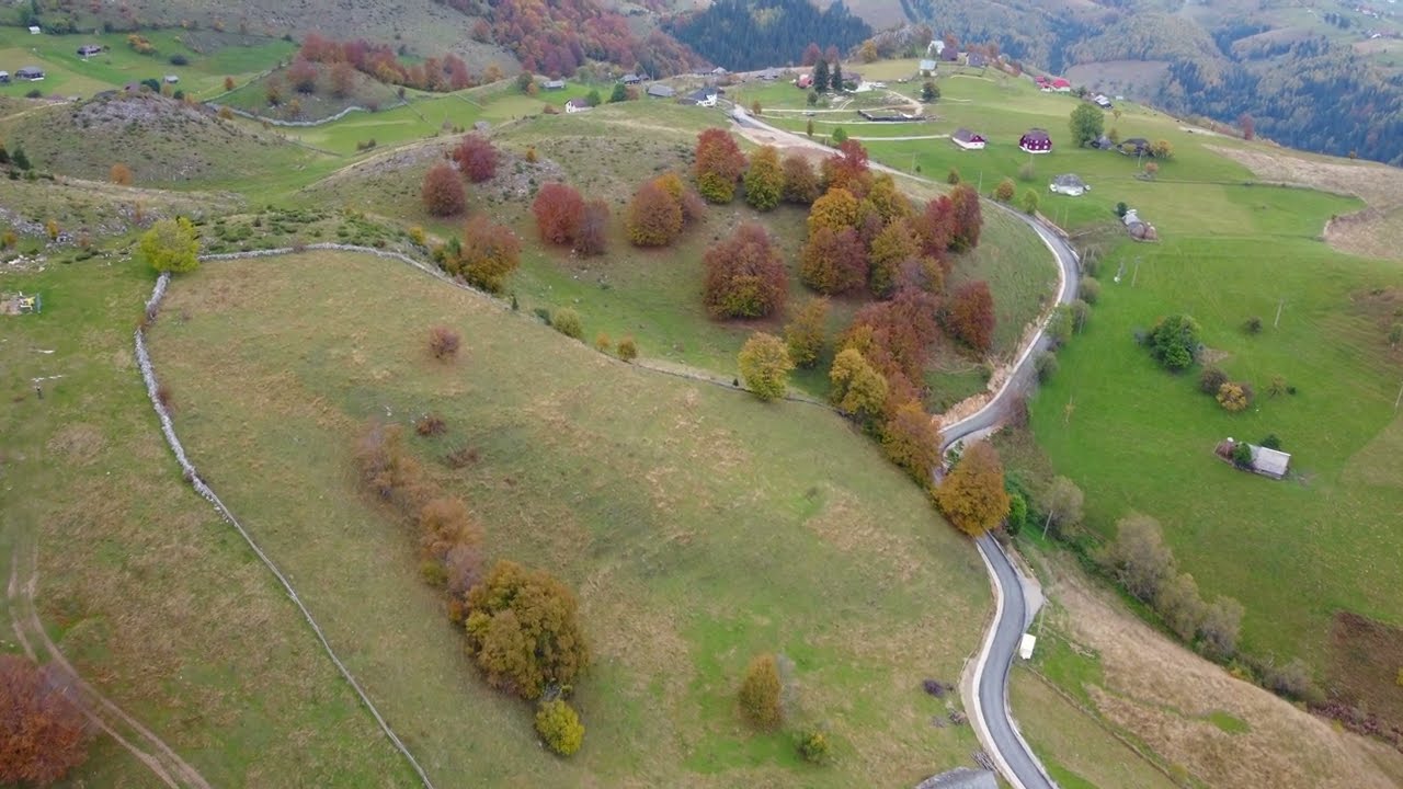 Aerial view of Sirnea, Brasov County, Romania - Autumn 2022 - 4k 30 fps