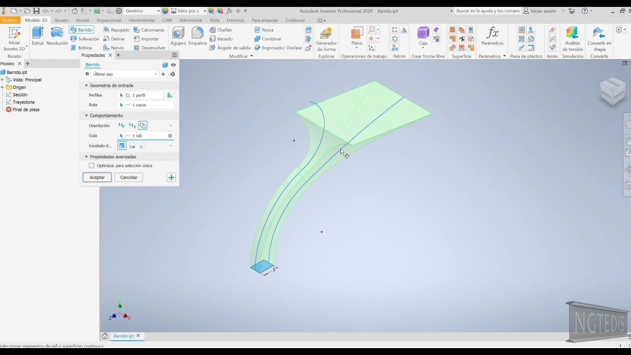 Barrido (Sweep) - Tutorial Autodesk Inventor - Te Lo Hago Fácil