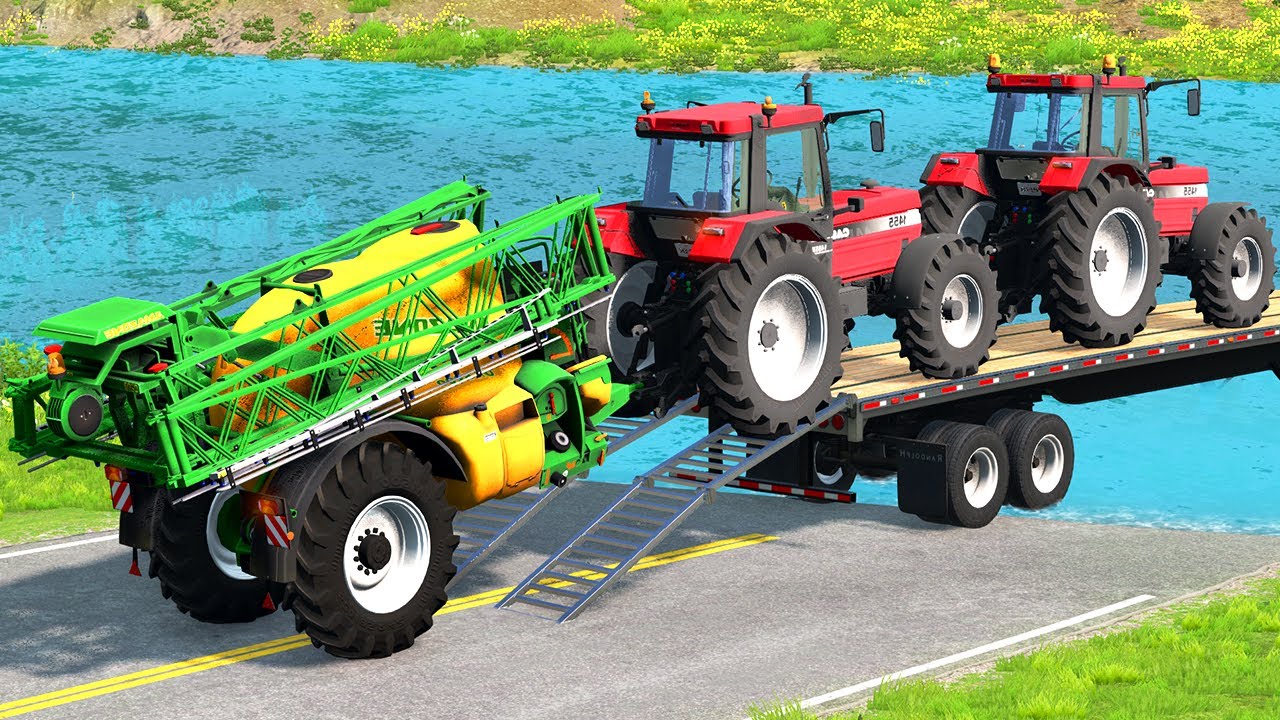 Truck Transportation Farming Trailer Tractor Rescue - Cars vs Deep Water - BeamNG.drive