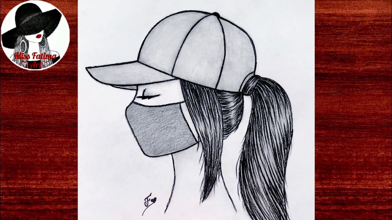 How to draw a girl wearing a cap | Girl with mask drawing | Easy girl drawing