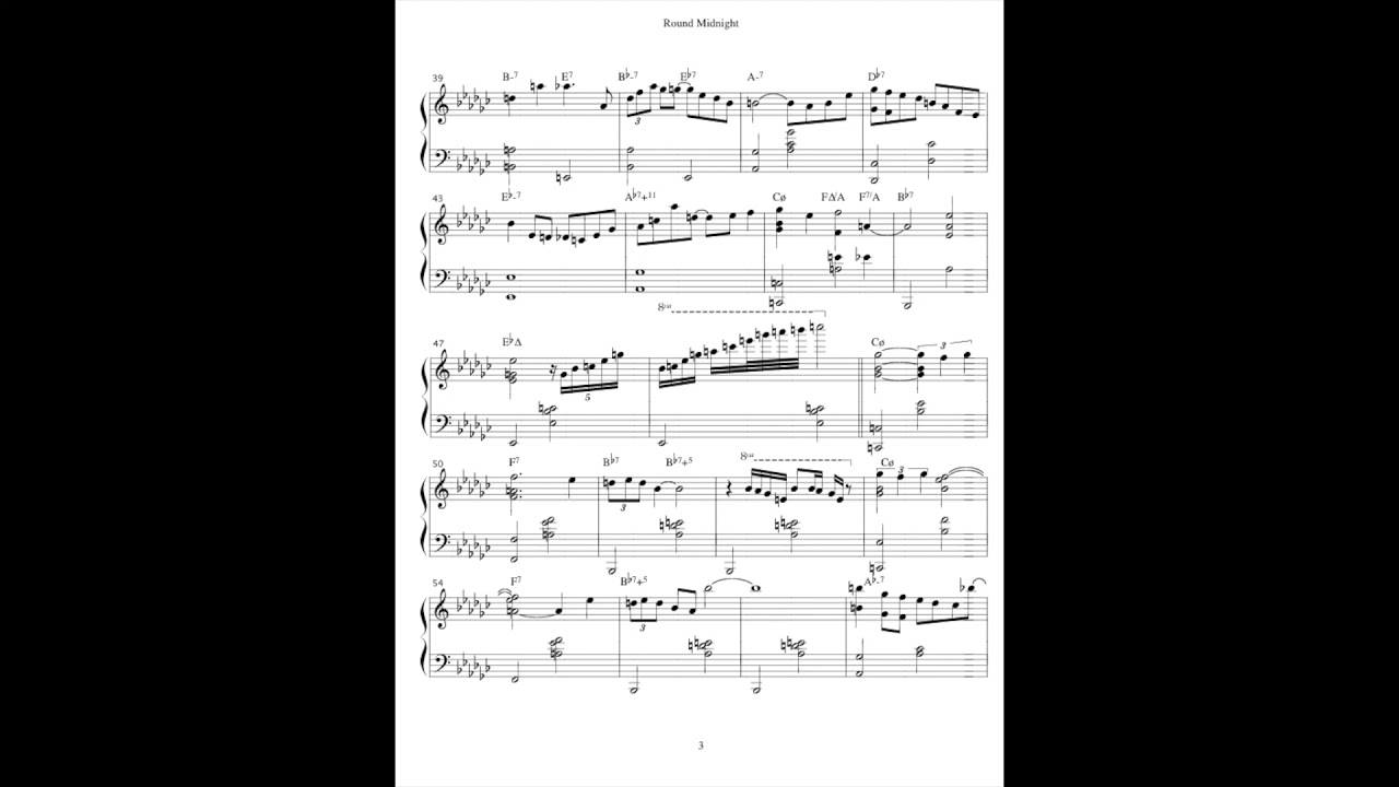 transcription of Thelonius Monk playing Round Midnight