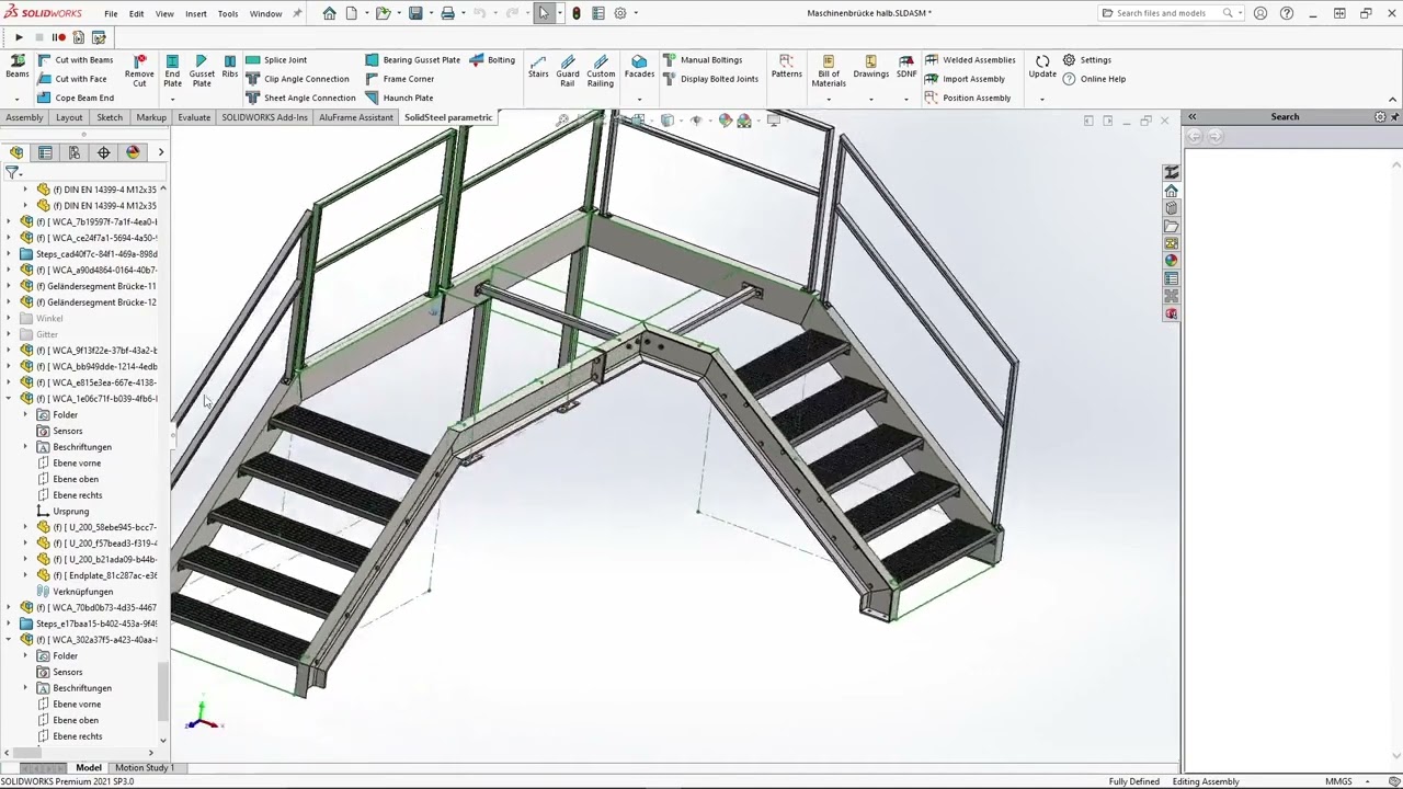 SOLIDWORKS und SolidSteel parametric: Demo einer Wartungsbühne mit Treppen und Geländern (ENG)