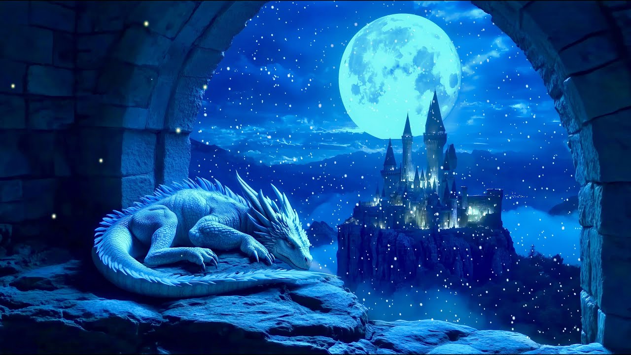 Sleeping Dragon Guardian at Window ❄️ Deep Brown Noise for Sleep [4K 8 Hours]