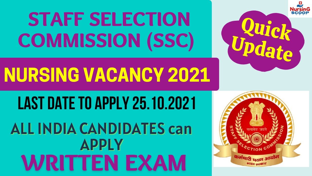 SSC Nursing Officer Permanent Vacancy 2021 I Staff nurses Recruitment I Central Govt Jobs I Update I