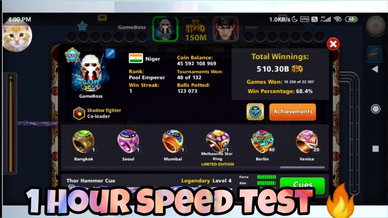 1 Hour Speed Test 🔥- 8 Ball Pool Coin Make Winning Speed
