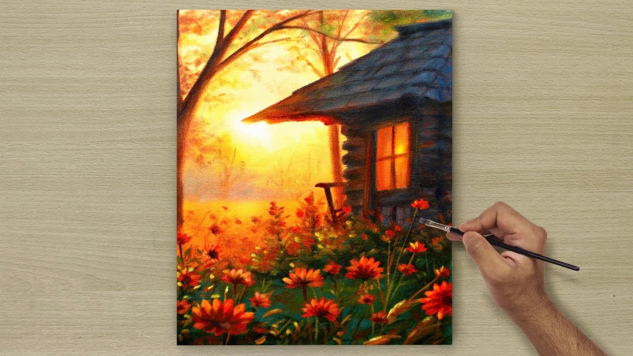 Painting a Beautiful Morning Scenary / Acrylic painting / Art paintings