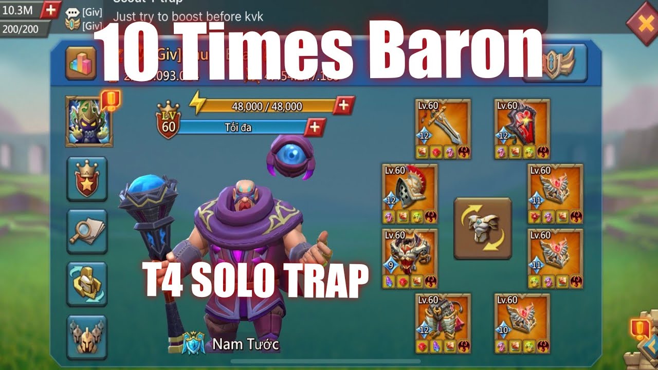 Lords Mobile - F2P Solo Trap Vs Baron || T4 Solo Trap KvK Action