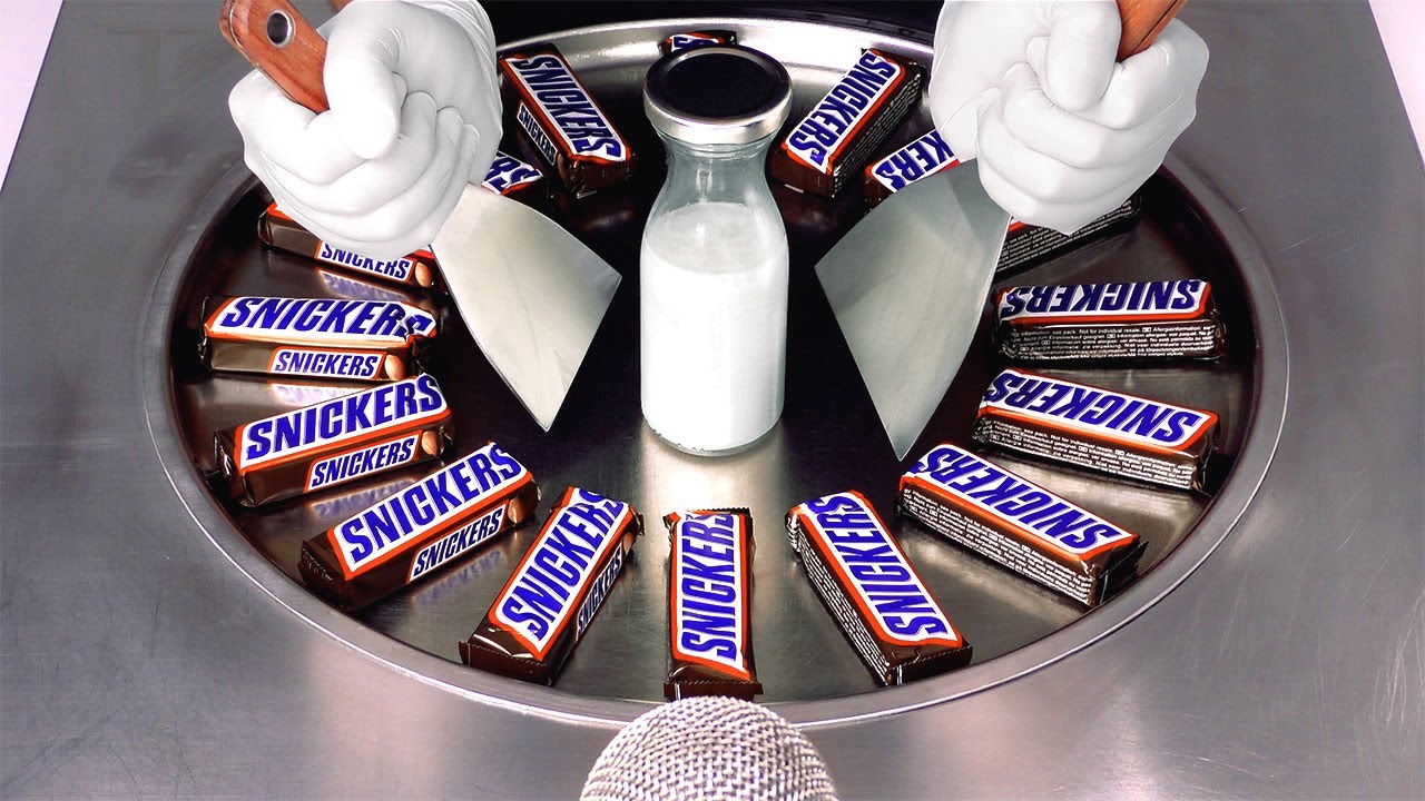 Massive Snickers Ice Cream - how to make Ice Cream Rolls out of Snickers | Candy Dessert Recipe ASMR
