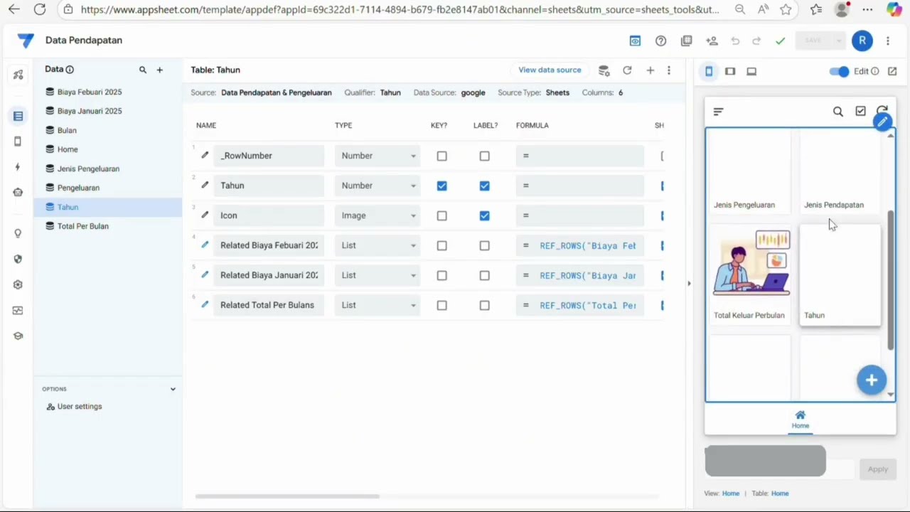 Aplikasi laporan keuangan bulanan dengan appsheet part 1