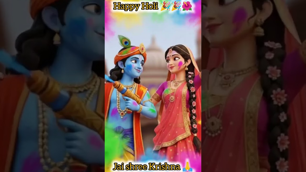 Rang Leke Khelte Radha Krishna 💖 | Beautiful Holi Bhakti Song 2026 #Shorts​​​​​​ #holi #radhekrishna