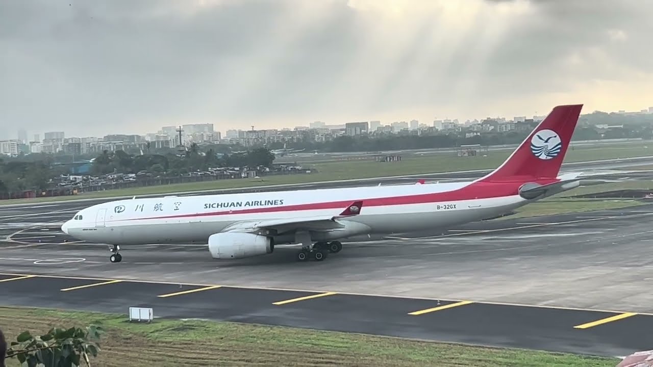 Sichuan Airlines A330-300F (B-32GX) takeoff from Mumbai !!!