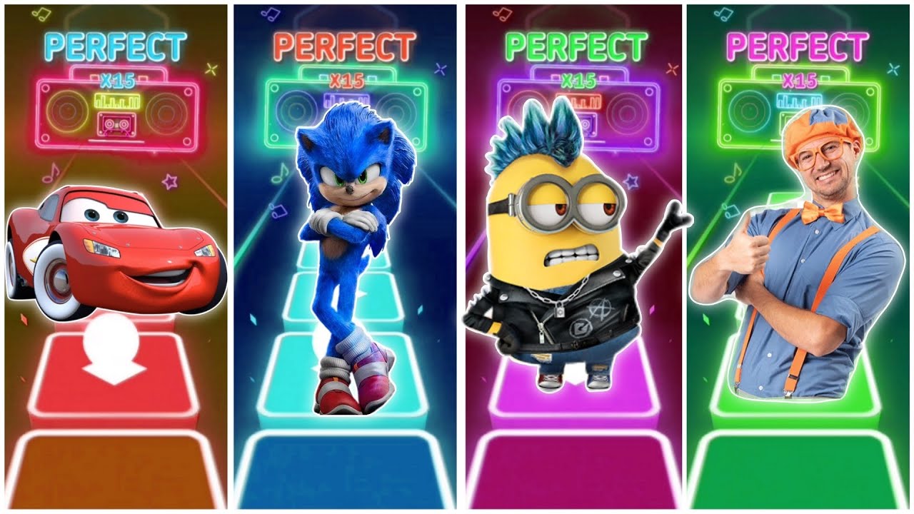 McQueen vs Sonic vs Minions vs Blippi in Tiles Hop EDM Rush🎶