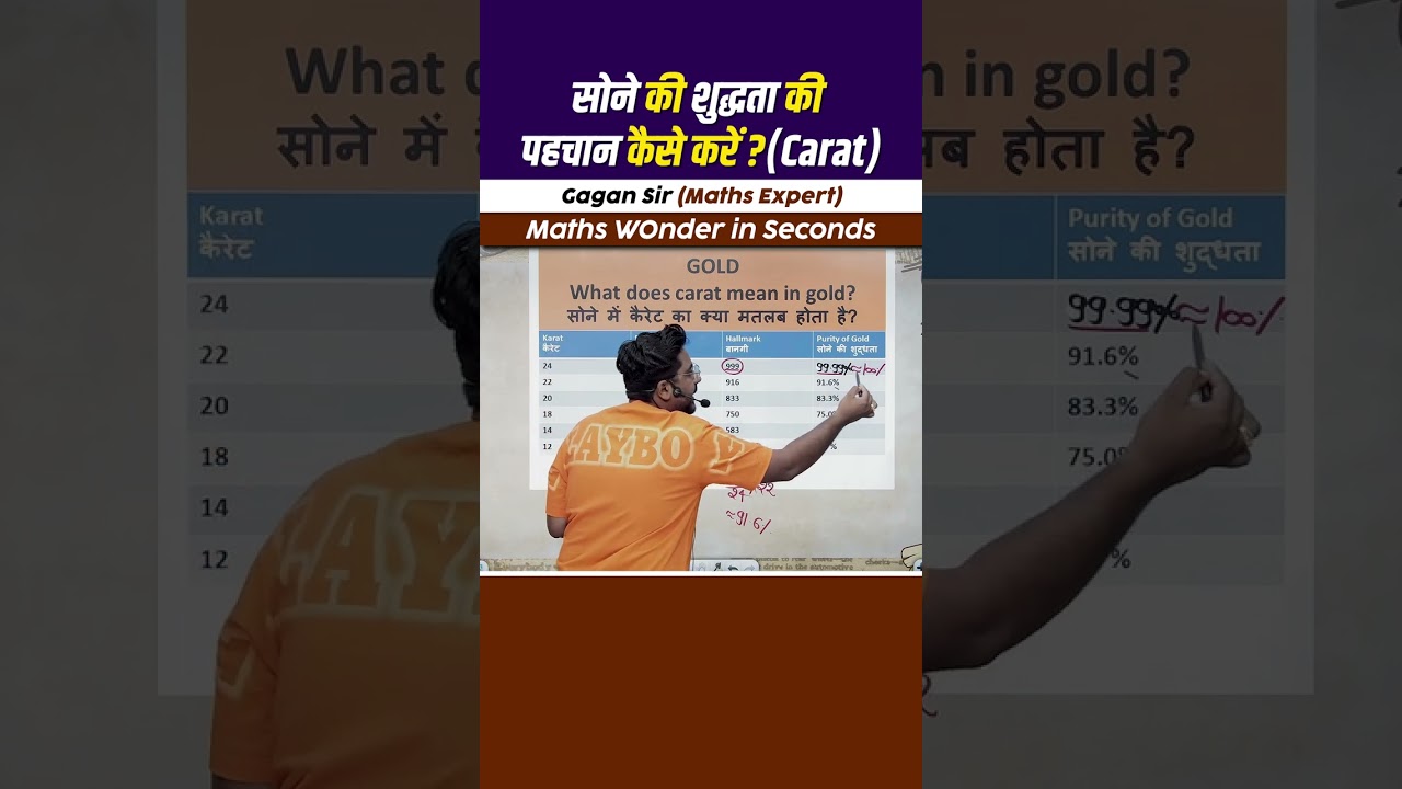 सोने की शुद्धता की पहचान कैसे करें Carat || Percentage by Gagan Pratap sir #shorts #ssc #cgl #chsl
