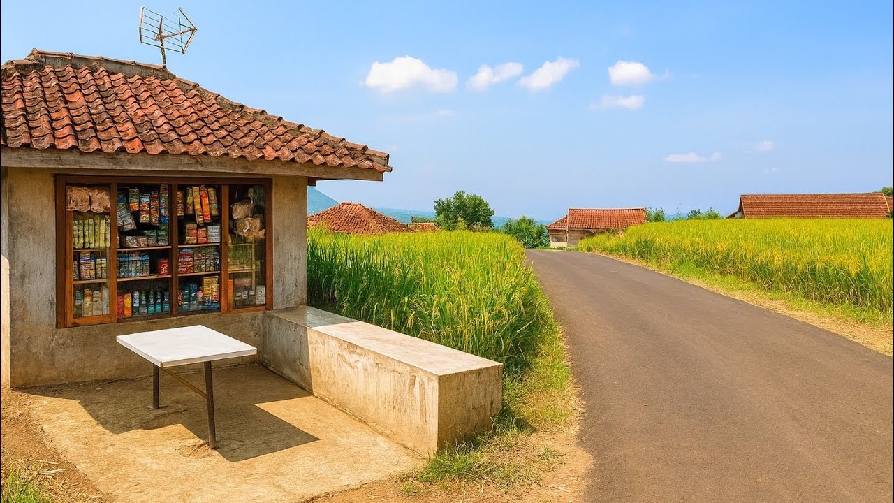 Warung kecil Pinggir Sawah di Tengah Alam indah, Suasana Pedesaan Sumedang Jawabarat
