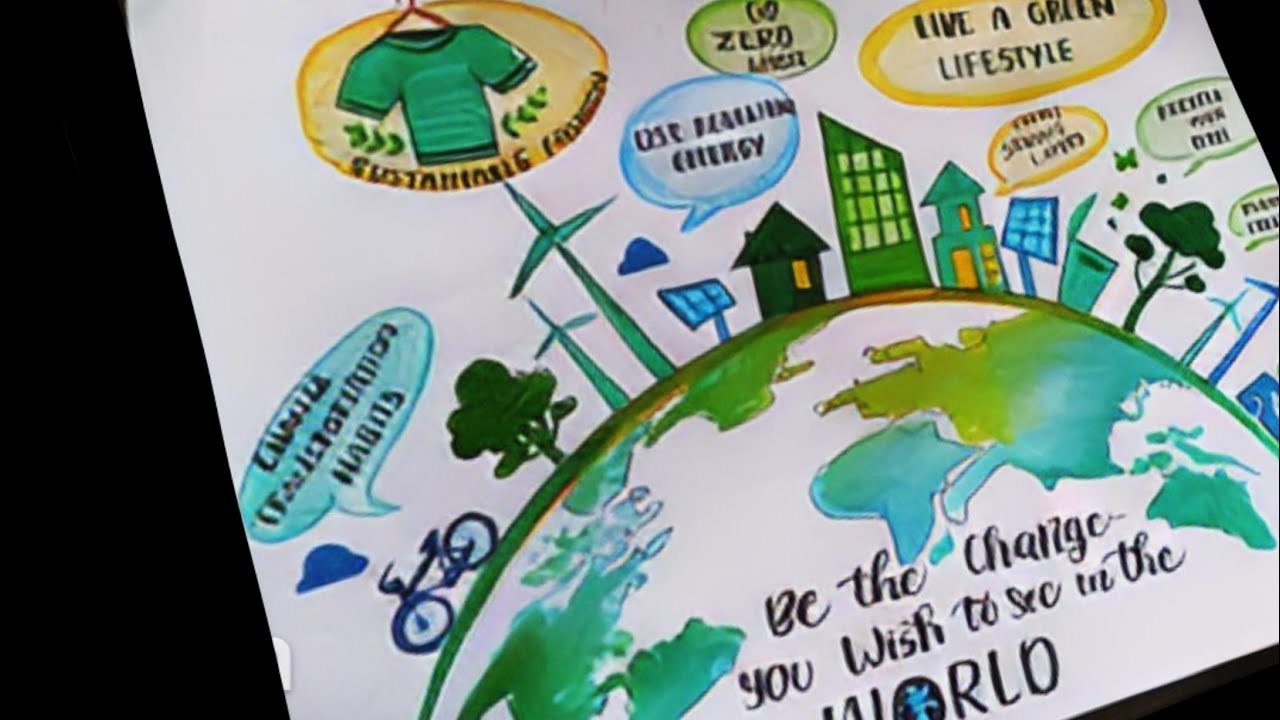 Sustainable lifestyle drawing.we are pro planet people.Sustainble and eco-friendly lifestyle drawing