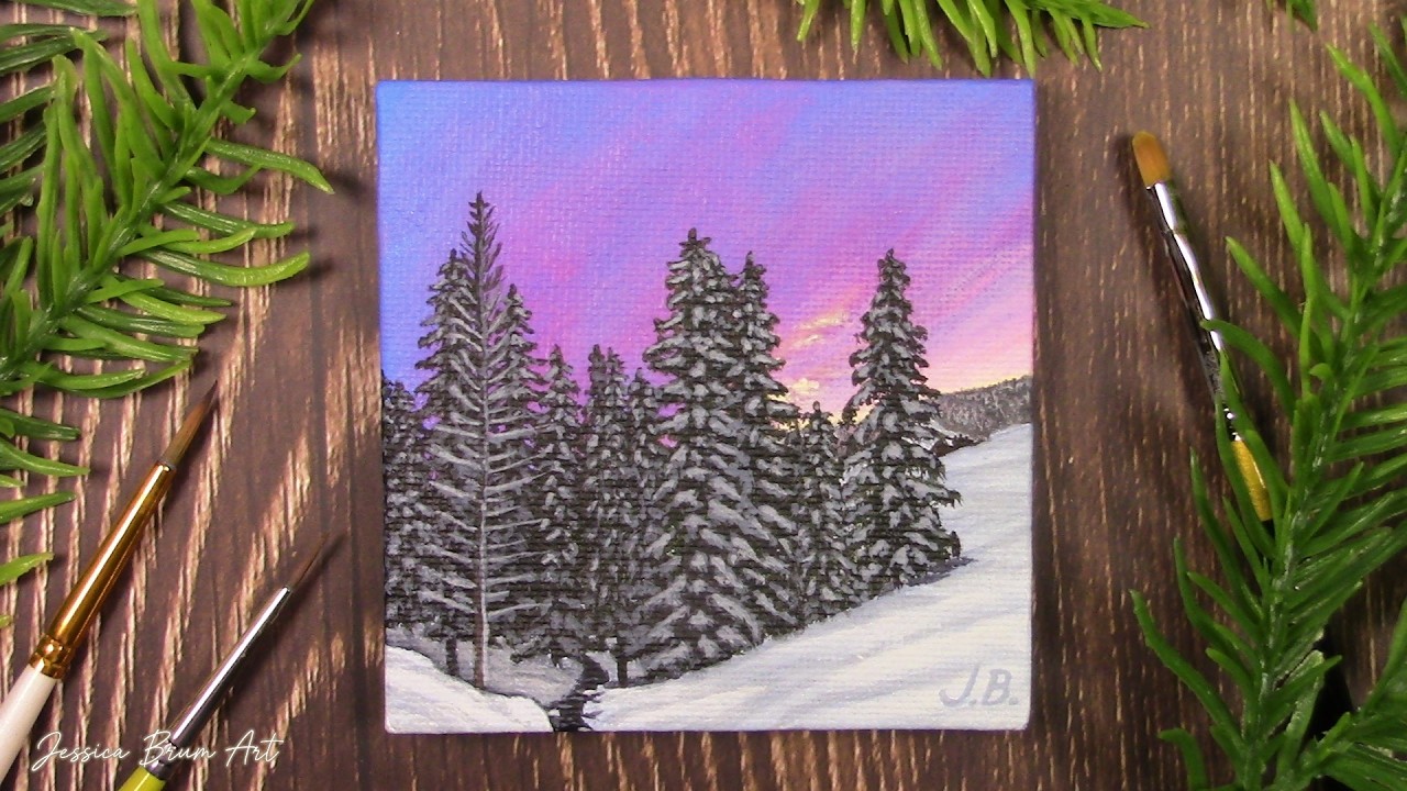 Winter Sunset Acrylic Painting / Time-Lapse Mini Painting