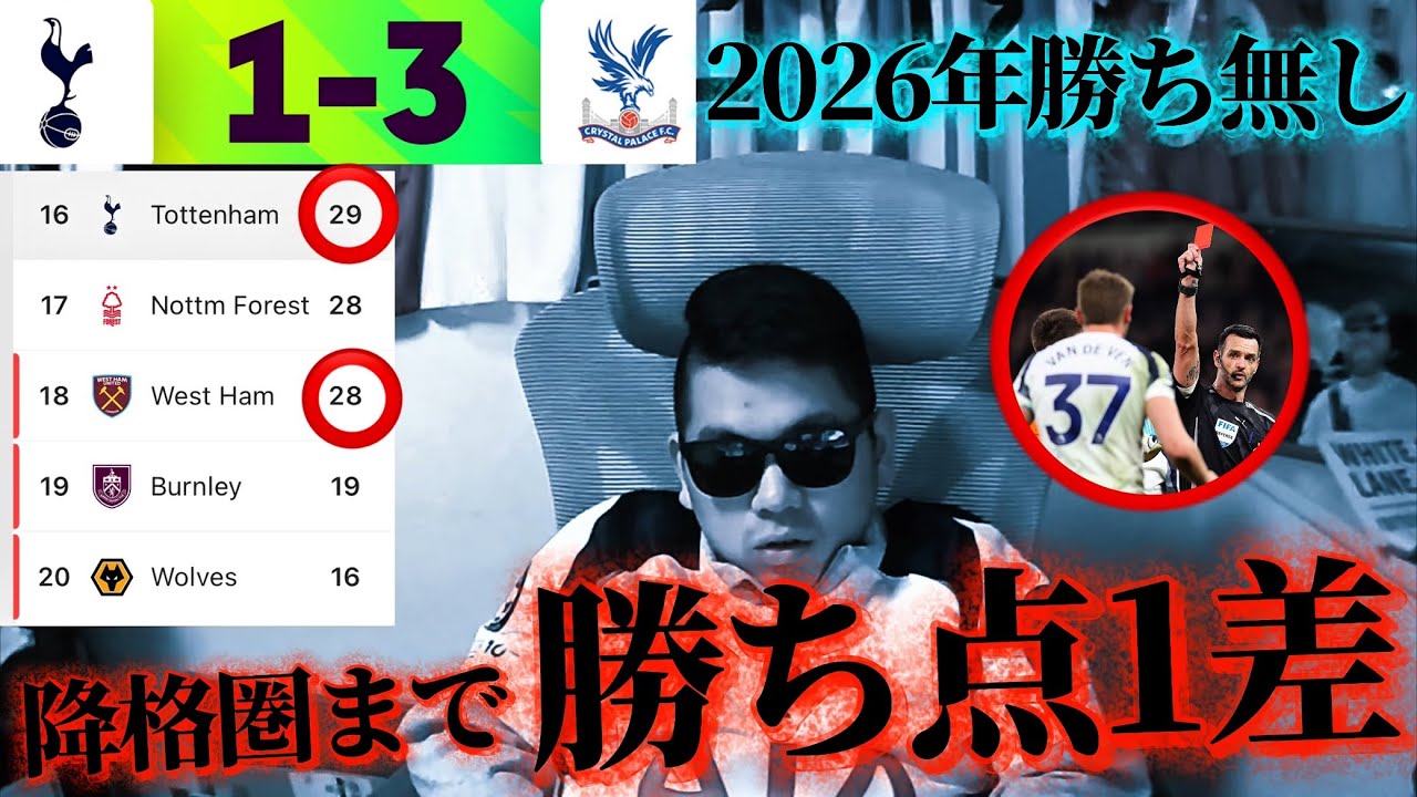 【マジでヤバい】パレスに負けて、降格圏まで勝ち点1差しかありません。【ジェネラル小林切り抜き】
