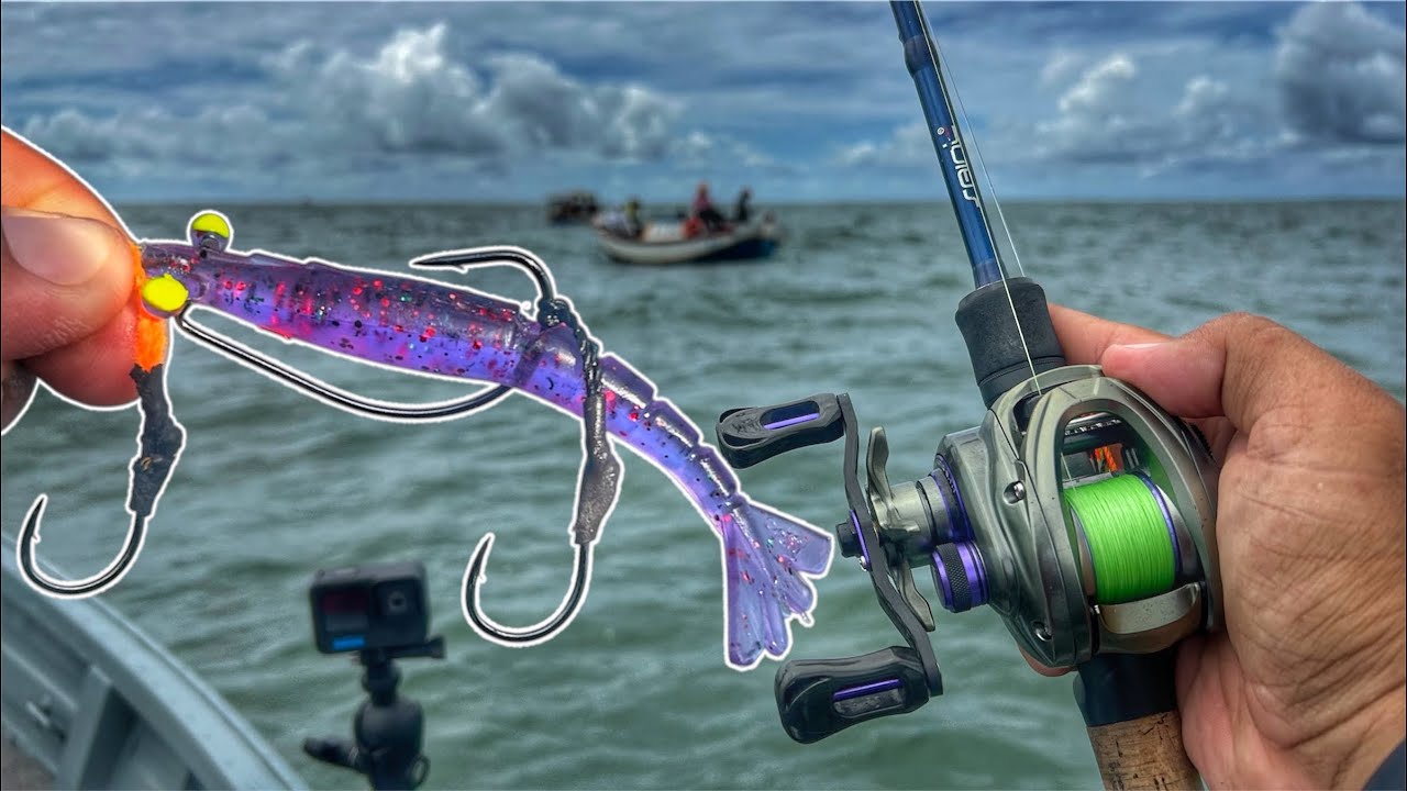 INCRÍVEL! CARDUME GIGANTE DE PESCADAS E ROBALOS ATACANDO TUDO NA ÁGUA! CAMARÃO ARTIFICIAL E JIGS!