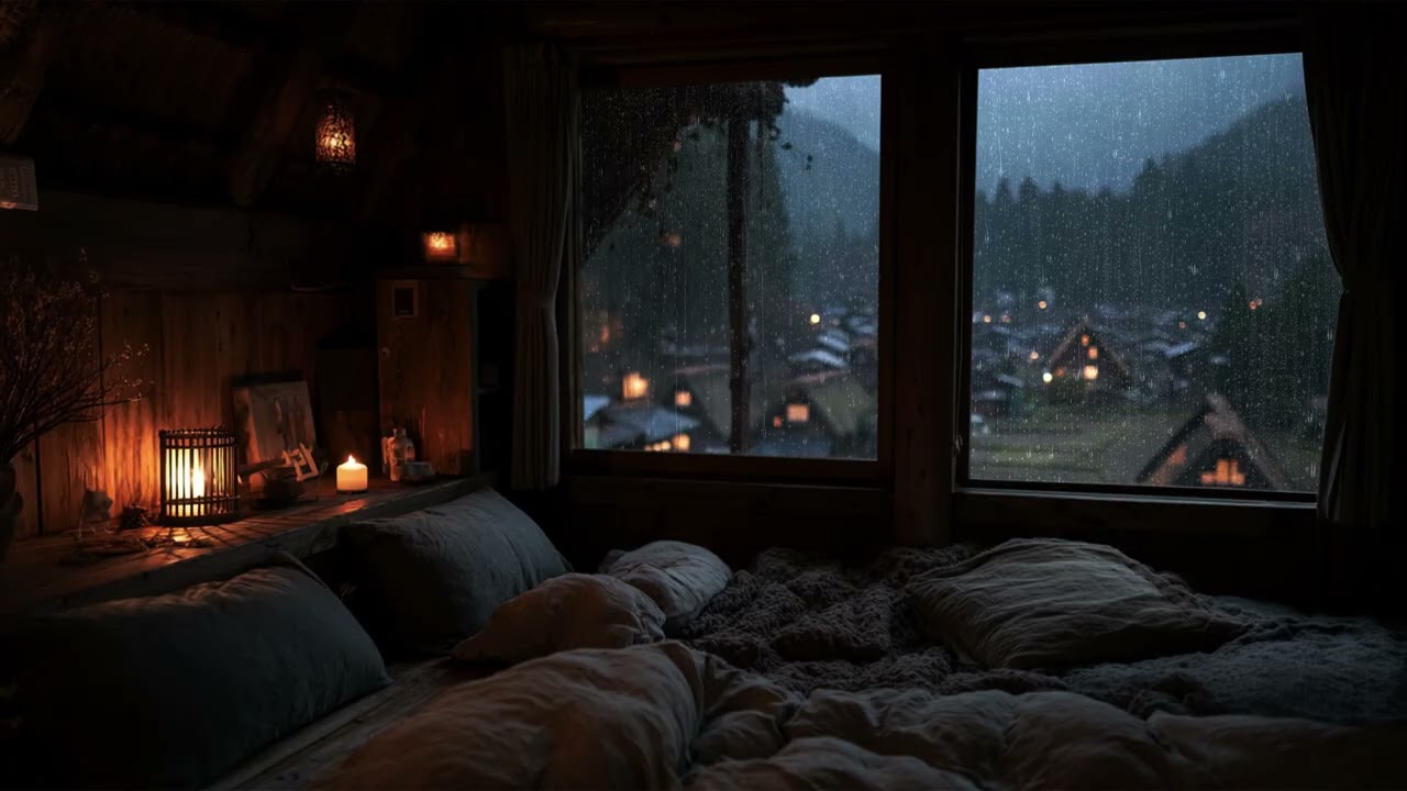 Rain Clearly Heard at the Window at Night – Window Rain ASMR Indoors