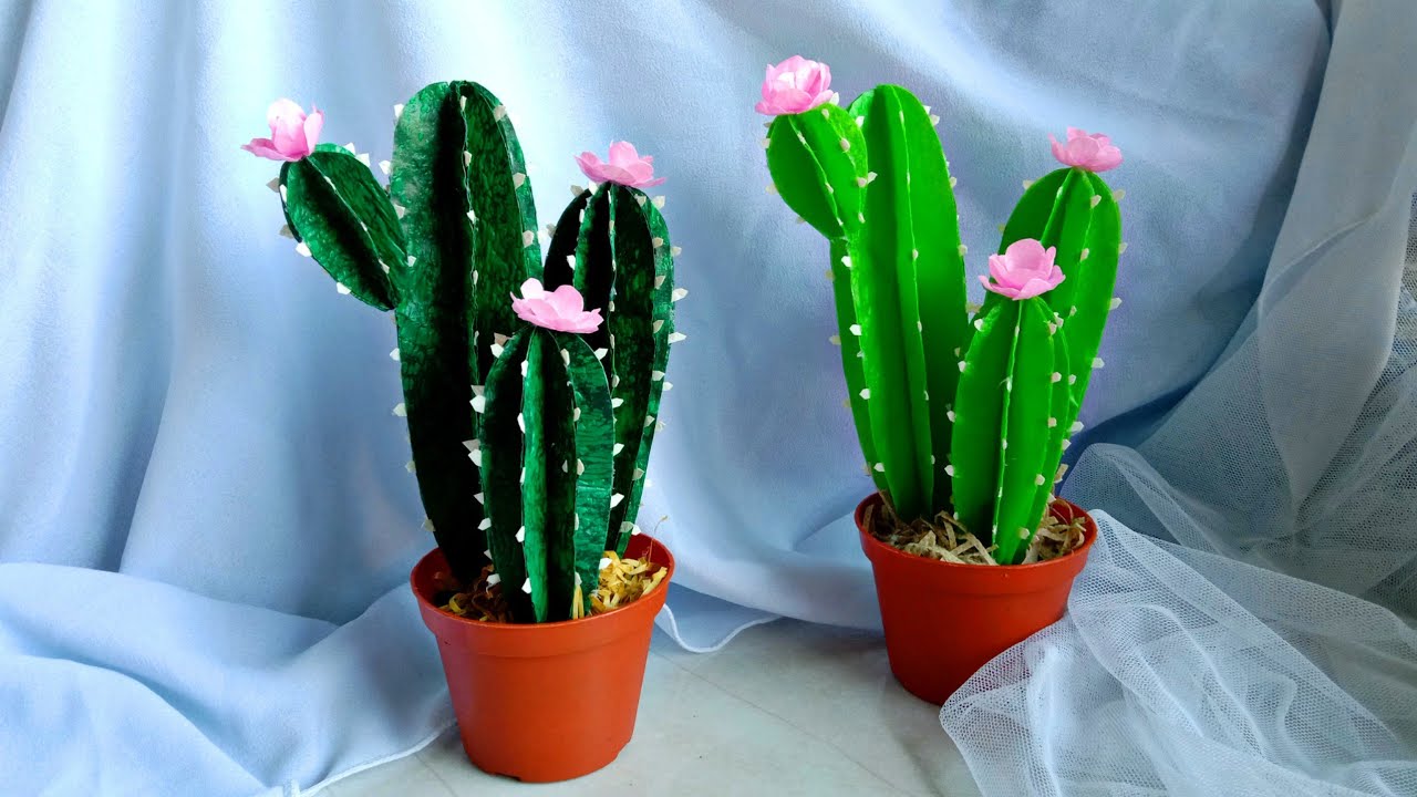 Membuat Kerajinan Kaktus dari Plastik Kresek  | Diy Cactus Plastic Bag