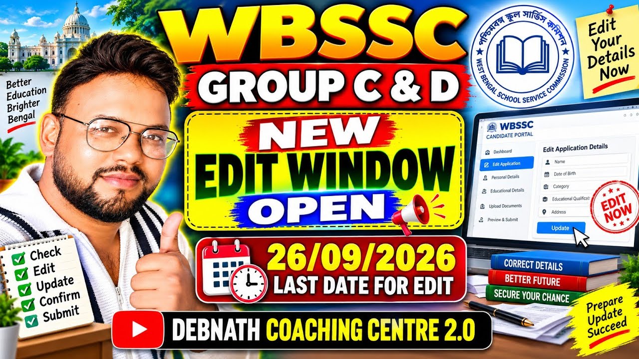 WBSSC GROUP C & D NEW EDIT WINDOW OPEN||LAST DATE FOR EDIT 26/09/2026