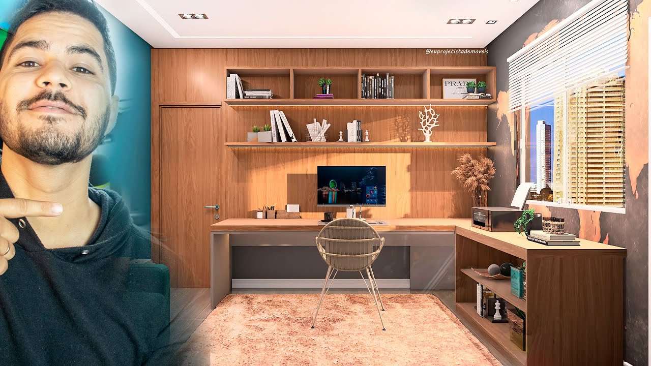 Projete Comigo Um Lindo Escritório no Promob Do Zero Modelagem Decoração Iluminação e Render