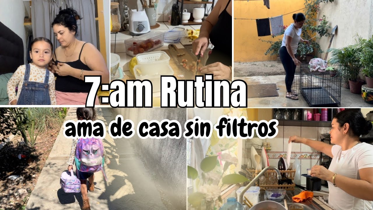 Rutina 7am🕖Mi hija mayor ya no quiere lonches🥺 |preparo filete empanizado🤌🏻 limpiando patios✨baño a🐶