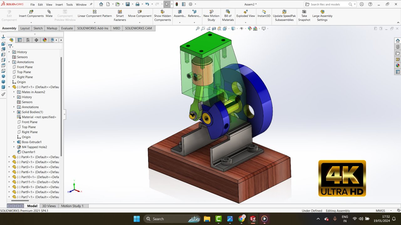 Tutorial Solidworks Assembly  Pneumatic Motor dan Animasi | bahasa indonesia | 4k 60fps