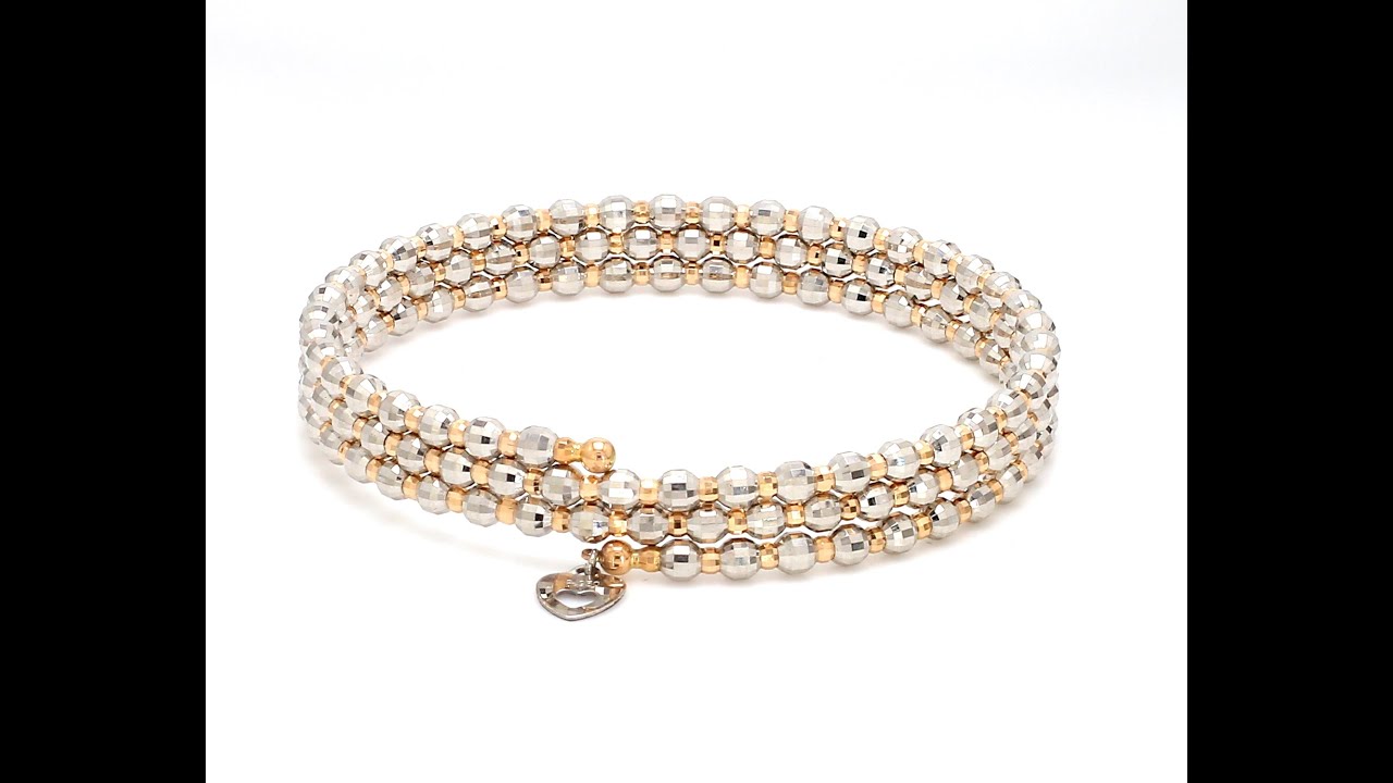 Japanese 3-row Platinum & Rose Gold Bracelet for Women with Diamond Cut Balls JL PTB 768 - Jewelove
