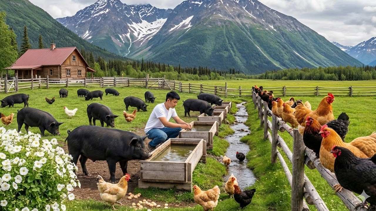 Surviving Alone in the Wild: 200 Chickens and 100 Pigs on My Mountain Farm