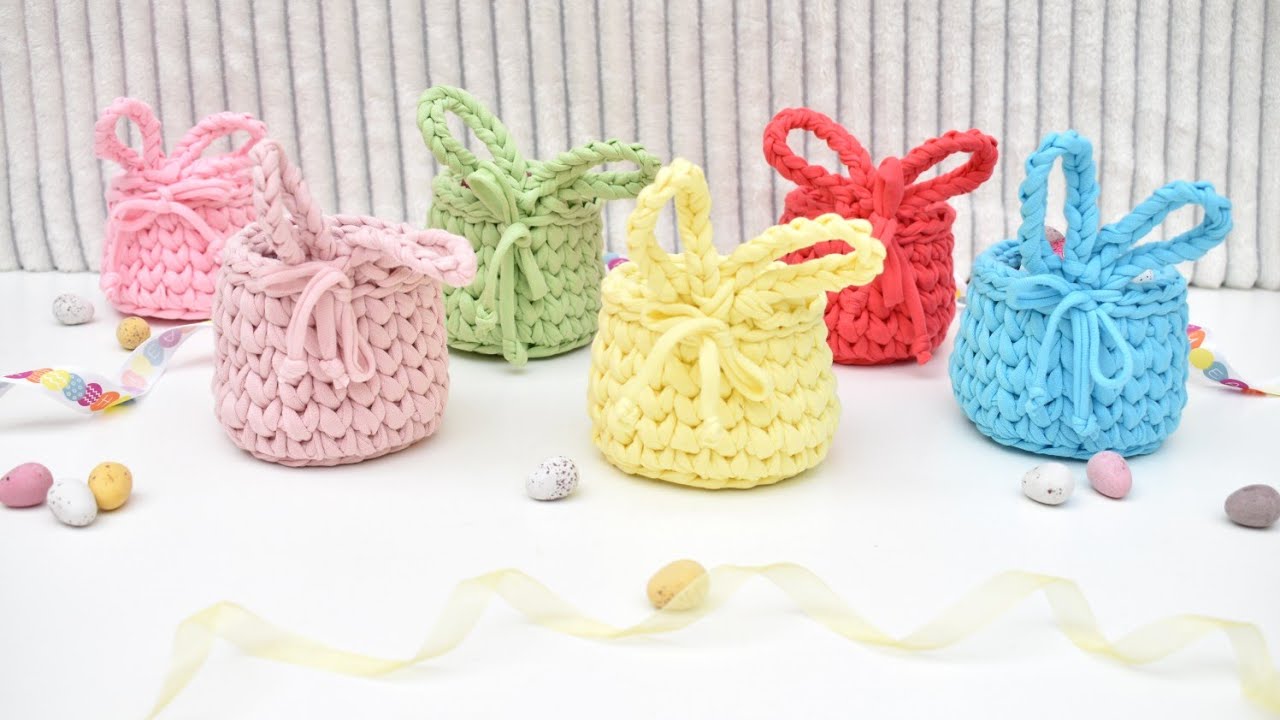 Crochet Easter basket with bunny ears