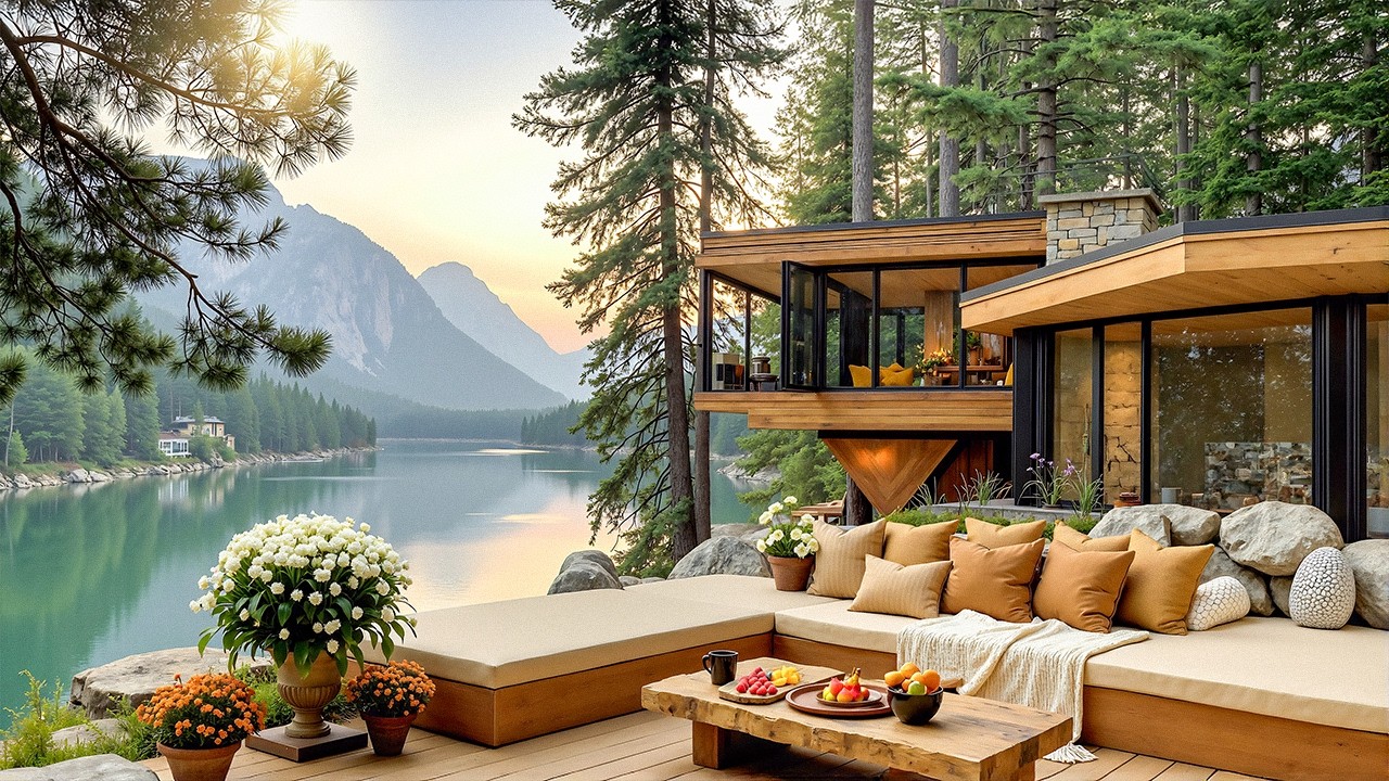 Elegant March Jazz by the River | Modern Cabin & Calm Views For a Peaceful Moment