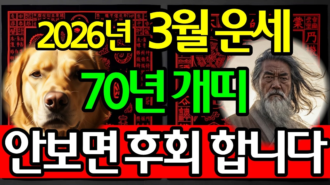1970년 경술생 개띠, 2026년 丙午年 3월 상세 운세(재물운, 문서운, 건강운, 사업운, 직업운, 대인관계운, 애정운, 가정운, 띠궁합, 성씨궁합) 및 3월 행운 번호 공개