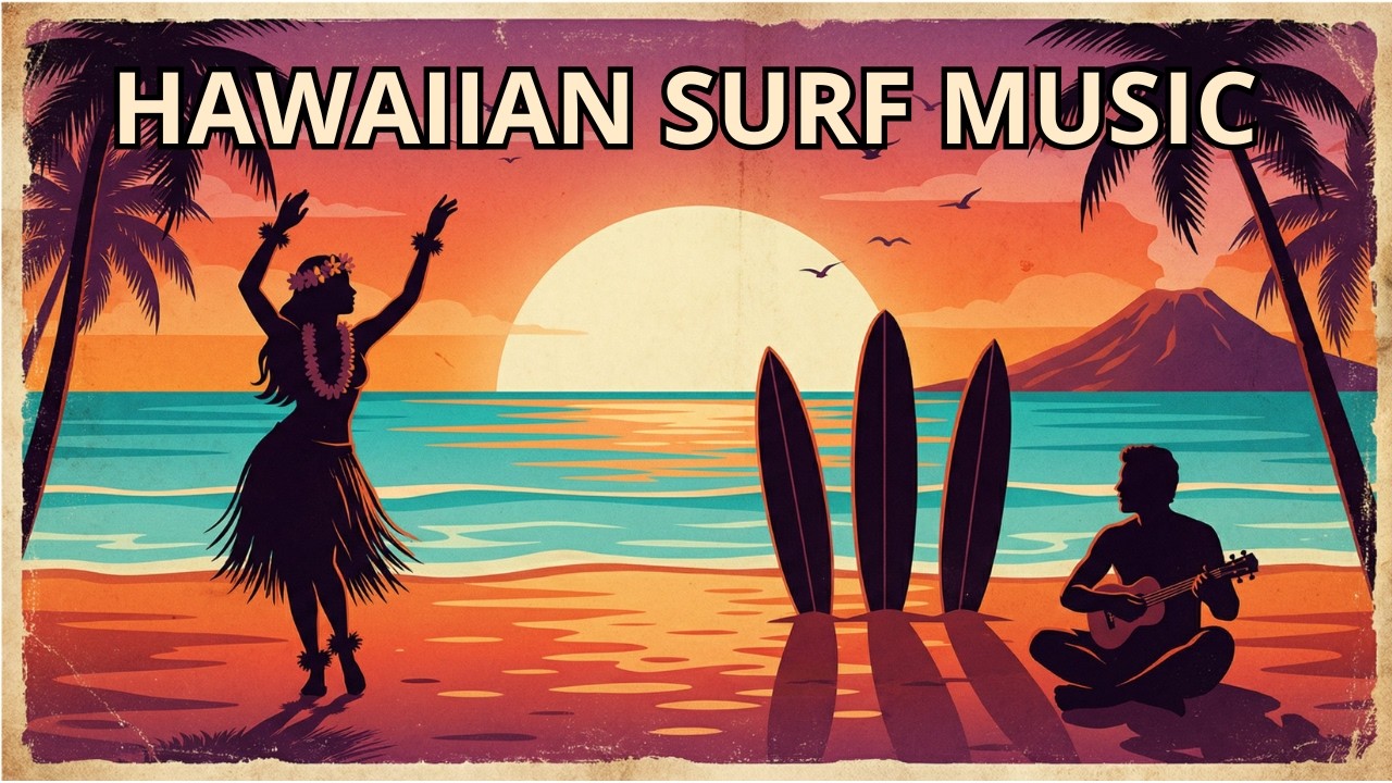 Relaxing Hawaiian Ukulele & Surf Guitar | 4K Tropical Sunset Animation