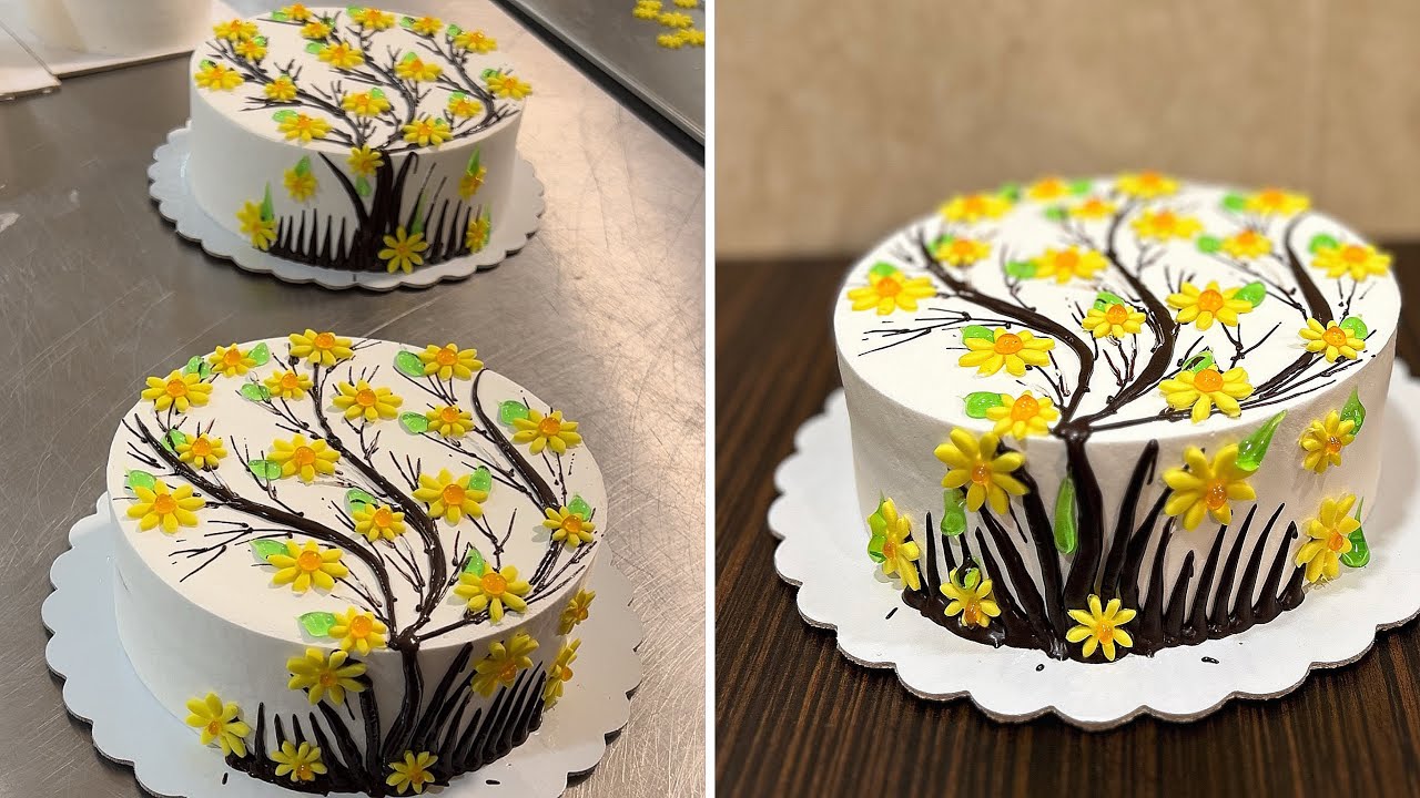 Yellow flower tree cake decoration😍🌼