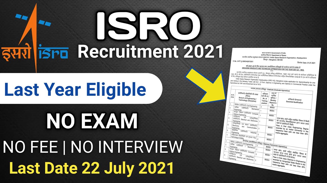 ISRO New Recruitmentm 2021 | 💥💥 Good Opportunity | ISRO New Online form for 2021-22 Graduate Appren.